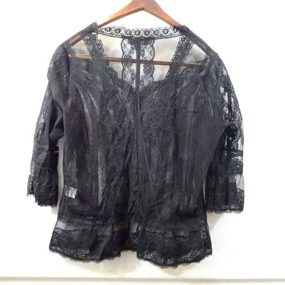 Coldwater Creek Black Lace Button Down Sheer Size PXL Goth Fairycore Whimsy - Picture 7 of 8